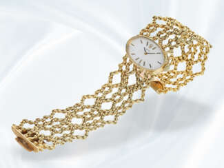 Armbanduhr: äußerst dekorative und ausgefallene, sehr seltene vintage Damenuhr von Rolex, 18K Gold, 70er-Jahre