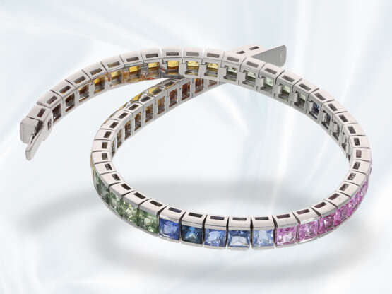 Modernes Multicolor-Saphir-Armband "Rainbow", insgesamt ca. 15,5ct feine Saphire, Handarbeit 18K - photo 8