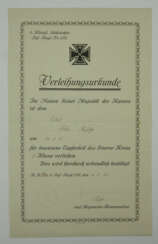 Preussen: Eisernes Kreuz, 1914, 2. Klasse Urkunde für einen Soldaten im Kgl. Sächs. 4. Infanterie-Regiment Nr. 103.