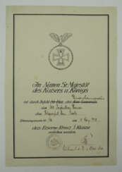 Preussen: Eisernes Kreuz, 1914, 2. Klasse Urkunde für einen Telegrafisten der 200. Infanterie-Division.