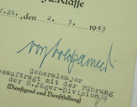 Urkundenpaar für einen Gefreiten der 12./ Artillerie-Regiment 329 - Kessel von Demjansk. - фото 2