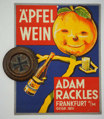 Hessen: Apfelwein EK-Deckel mit Werbeschild von Adam Rackles, FFM. - Foto 1