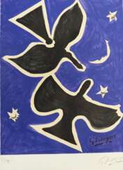 Braque, George: Deux oiseaux sur fond bleu.