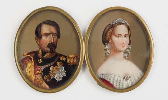 Hinterglasmalerei: Porträts Napoleon III. und Eugénie de Montijo. - Foto 1