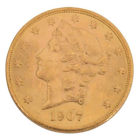 USA - 20 Dollars 1907 o. Mzz., Double Eagle Liberty Head, - фото 1