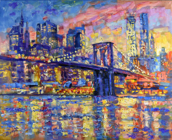 New York Original Art Brooklyn Bridge Canvas Oil Impressionism Cityscape Russia 2022 - photo 1