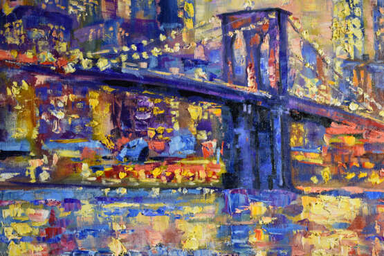 New York Original Art Brooklyn Bridge Canvas Oil Impressionism Cityscape Russia 2022 - photo 2