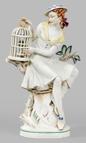 Monumentale Figur "Mädchen mit Vogelkäfig". Originaltitel - Foto 1