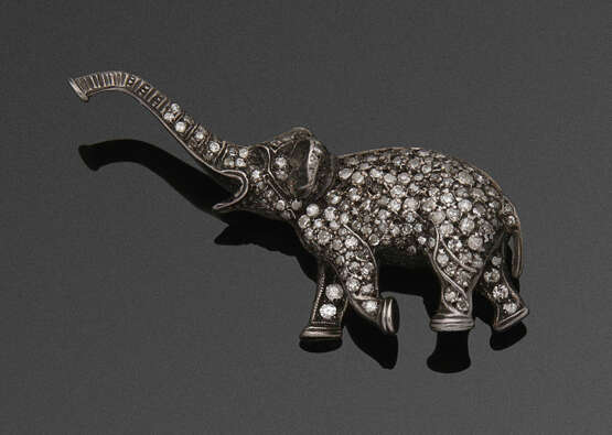 Viktorianische Elefanten-Brosche mit Diamanten - Foto 1