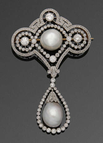 Jugendstil-Diamantbrosche mit Barockperlen in Ajour - photo 1