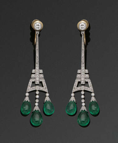 Paar elegante Art Déco-Smaragd-Chandeliers - photo 1