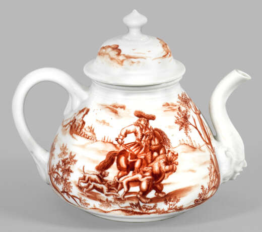 Seltene frühe Teekanne mit Hausmalerei von Ignaz Preissler - Foto 2
