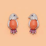 Paar charmante Vogel-Ohrringe mit Koralle - photo 1