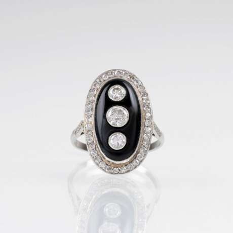 Art-déco Diamant-Onyx-Ring. - Foto 2