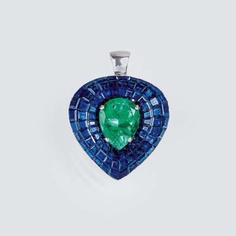 Juwelier Wilm. Farbintensiver Smaragd-Saphir-Anhänger in Herzform. - photo 1