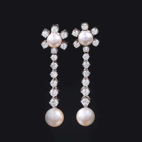 Paar Perlen-Brillant-Ohrhänger. - Foto 1