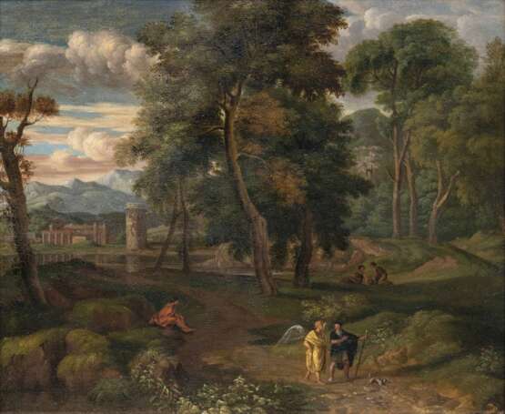 Johannes Glauber (Utrecht 1646 - Schoonhoven um 1726), zugeschr. Arkadische Landschaft mit Tobias und dem Engel. - photo 1