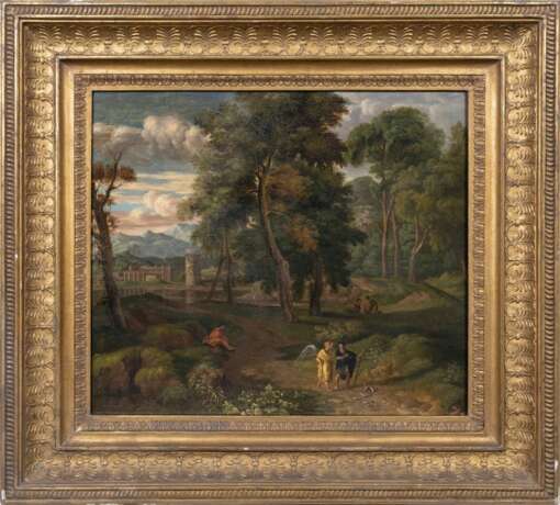 Johannes Glauber (Utrecht 1646 - Schoonhoven um 1726), zugeschr. Arkadische Landschaft mit Tobias und dem Engel. - photo 2