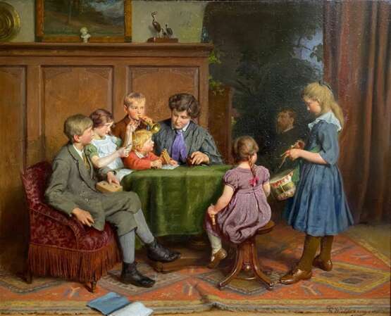 Felix Schlesinger (Lausanne 1833 - Hamburg 1910). Die Familie des Künstlers beim Musizieren. - photo 1