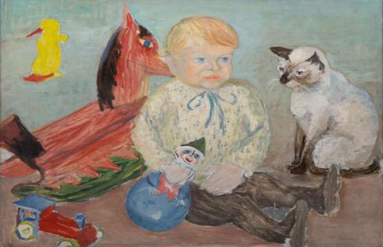 Reinhold Zulkowski (Bromberg 1899 - Hamburg 1966). Kind mit Katze und Spielzeug. - Foto 1