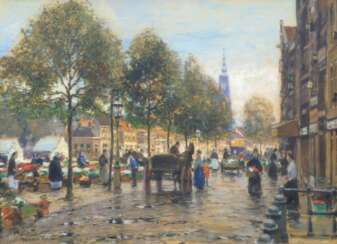 Heinrich Hermanns (Düsseldorf 1862 - Düsseldorf 1942). Blumenmarkt in Amsterdam.