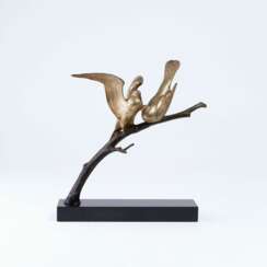 André Vincent Becquerel (St. André-Farivilliers 1893 - Paris 1981). Art déco Bronze 'Zwei Vögel auf einem Ast'.