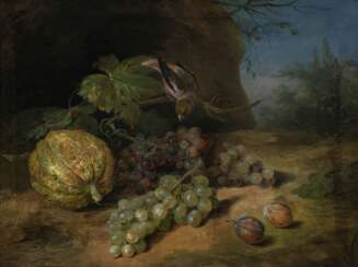 Stephen Elmer (Farnham um 1717 - Farnham 1796). Früchtestilleben mit Kernbeißer.
