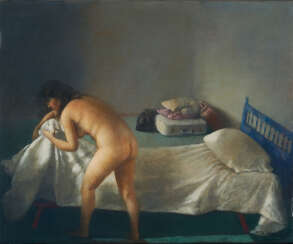Mujer haciendo la cama
