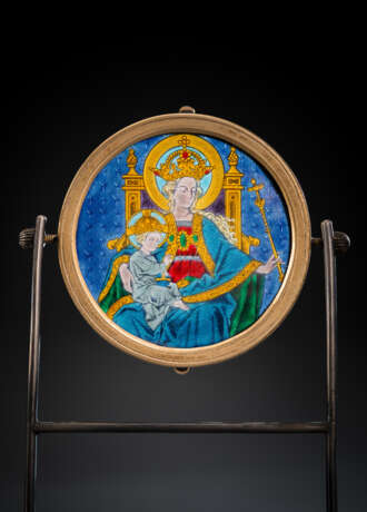 Kleines Medaillon mit Thronender Madonna und Kind im mittelalterlichen Stil - Foto 2