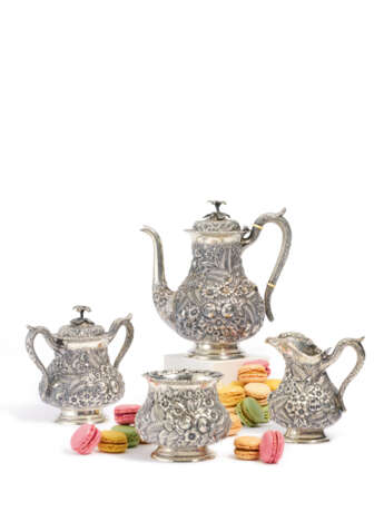 Four-piece coffee service decorated with dense floral relief - photo 3