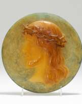Large Pâte de verre plaque with the profile of Christ