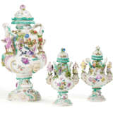 One large and two small porcelain potpourri vases with figural decor - photo 1