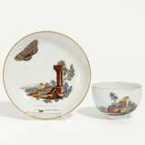 Cup and saucer with rural scenes and insects - photo 1