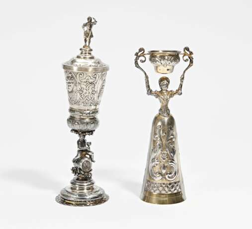 Lidded historicism goblet with barrel rider and bridal cup - фото 1
