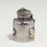 Japanese style silver inkwell with maple leaves and small beetles - photo 2