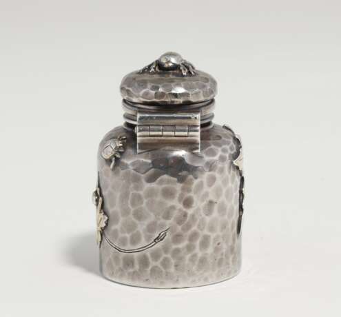 Japanese style silver inkwell with maple leaves and small beetles - Foto 4