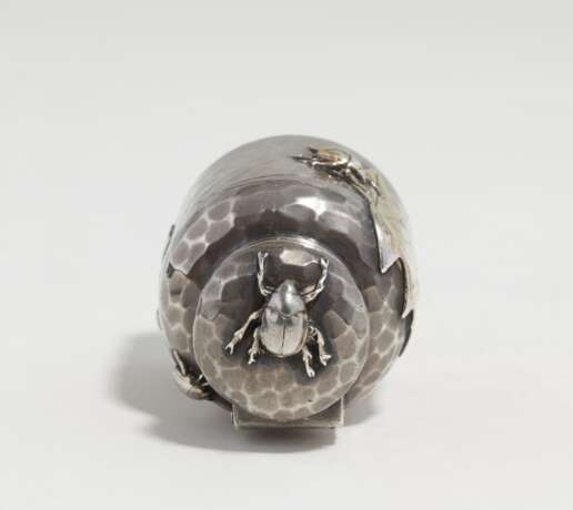 Japanese style silver inkwell with maple leaves and small beetles - Foto 5