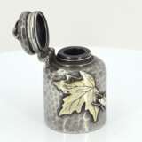 Japanese style silver inkwell with maple leaves and small beetles - photo 7