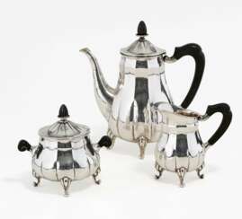 Three-piece silver coffee service with martelée surface