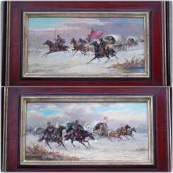 Пара картин «Батальные сцены на лошадях». Автор: Смольников. 1925г.