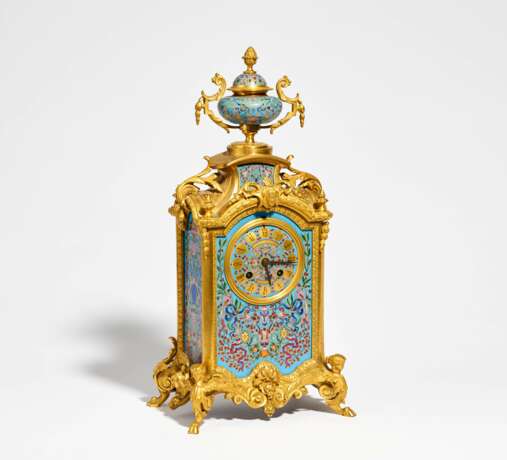 Pendulum clock with floral enamel décor - фото 1