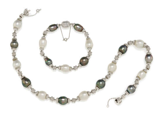 Pearl-Diamond-Set: Necklace and Bracelet - Foto 1