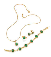 Emerald-Diamond-Set: Pendant Necklace, Bracelet, Ear Screws and Ring