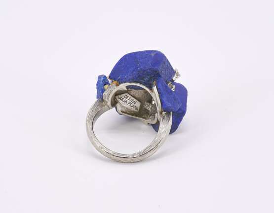Lapis Lazuli-Diamond-Set: Brooch, Ring and Ear Clip Ons - Foto 10
