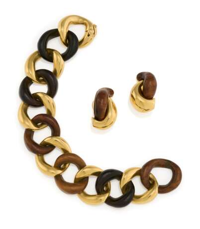 Gold-Wood-Set: Bracelet and Ear Clip Ons - photo 1