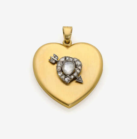 Historischer Herz-Medaillonanhänger verziert mit Diamantrosen . USA, Herzmotiv mit Pfeil um 1860-1870, Medaillon 1900-1930er Jahre - Foto 1