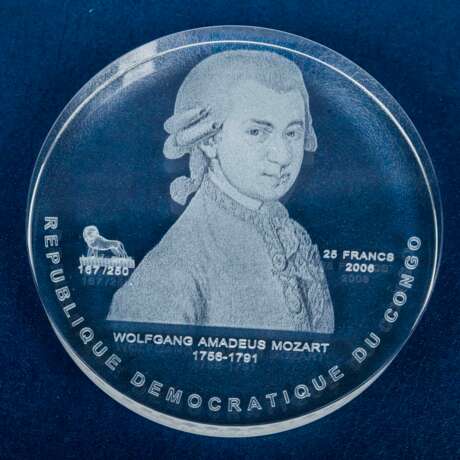 Aussergewöhnlich! - 25 Francs Glasmünze 2006, Kongo, Amadeus Mozart, - Foto 3