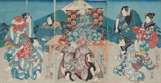 Kunisada (Toyokuni III) & Utagawa Kuniyoshi, Utagawa . Leporello mit 19 Farbholzschnitten Japan 1842-1850. - Foto 3
