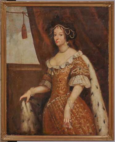 Unbekannt 17. Jahrhundert. Bildnis einer adeligen Dame mit Hund - Foto 2