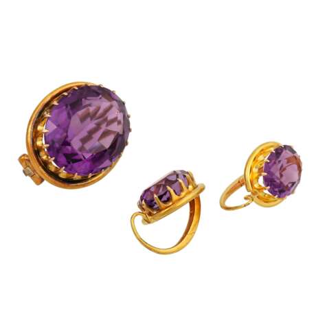 Schmuckset Brosche und Ohrhänger mit Amethysten, - photo 1